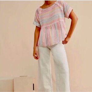 Anthropologie Letty Embroidered Babydoll Top